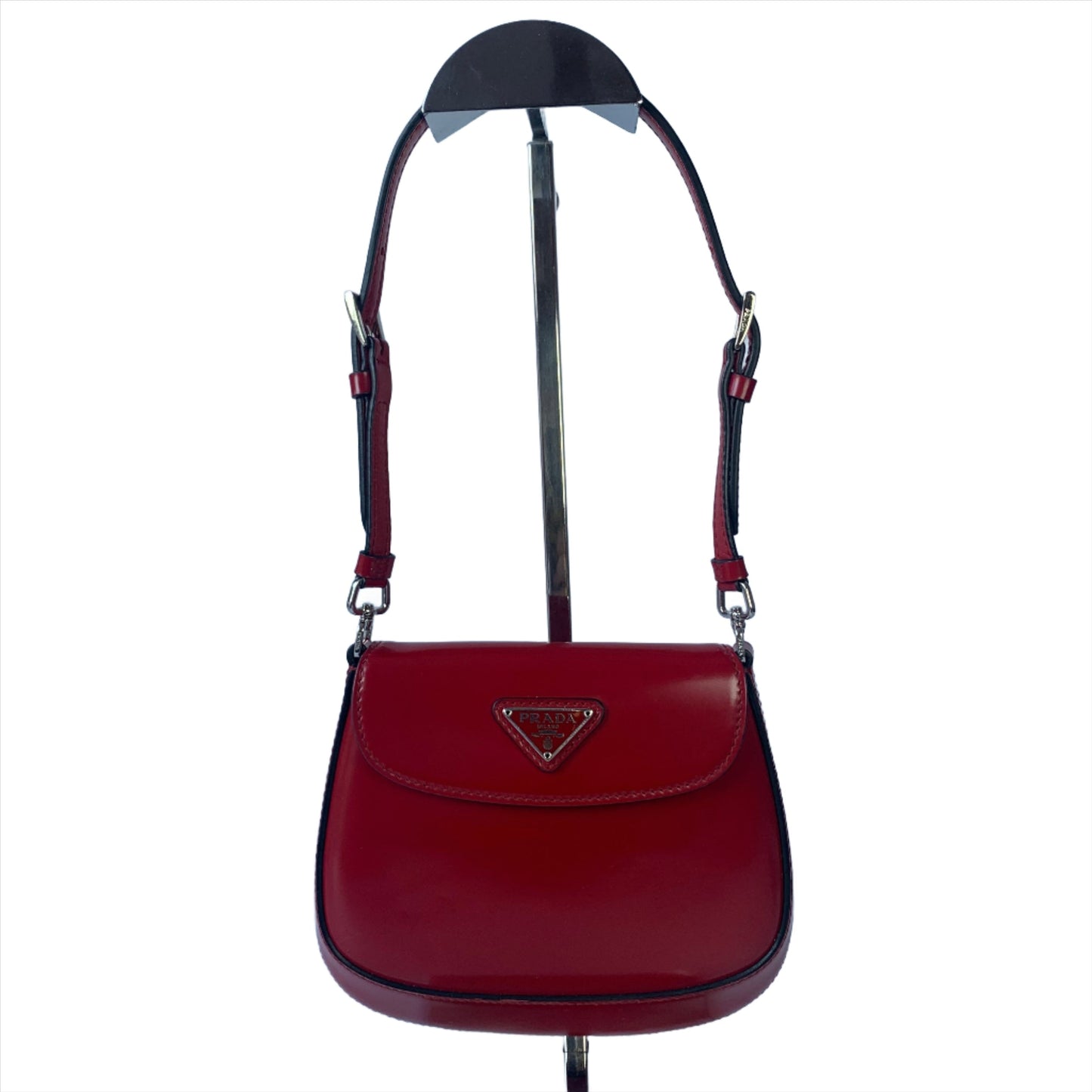 Prada Cleo Burgundy Shoulder Bag Leather Red