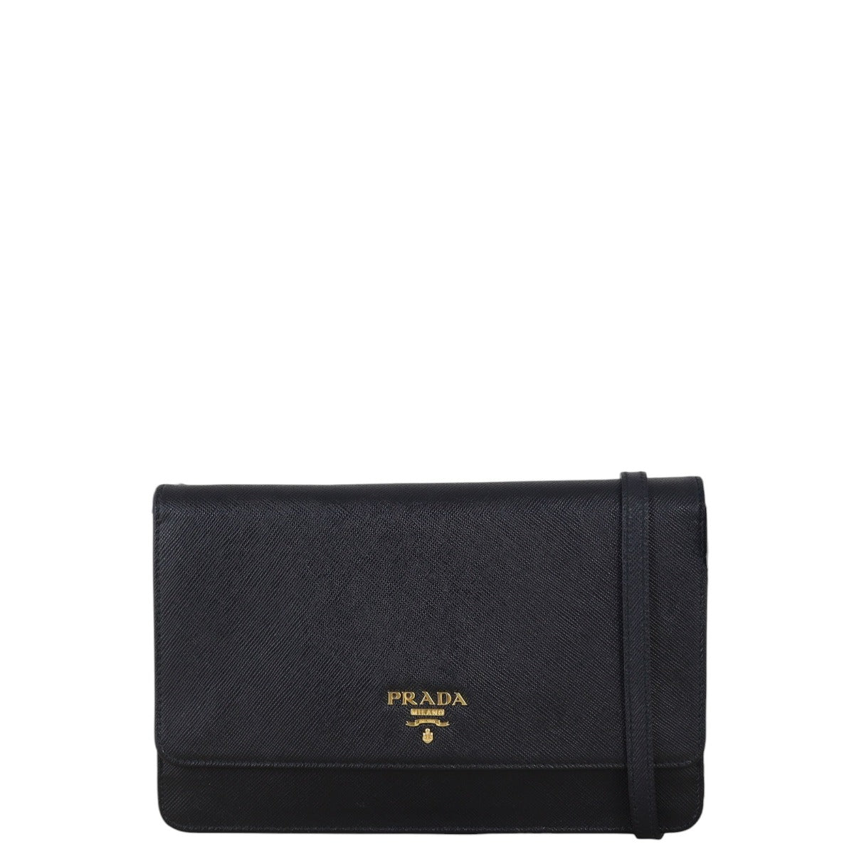 Prada Crossbody Bag Wallet on Strap Metal Saffiano Black Shoulder Bag