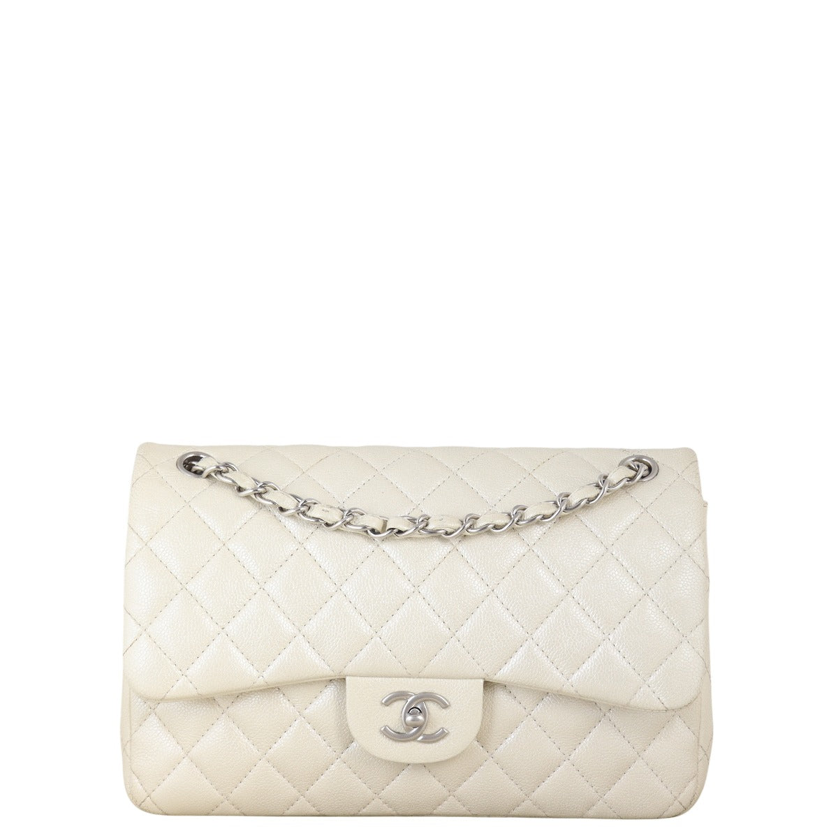 Chanel Classic Double Jumbo Caviar Handbag Quilted White Crossbody Bag