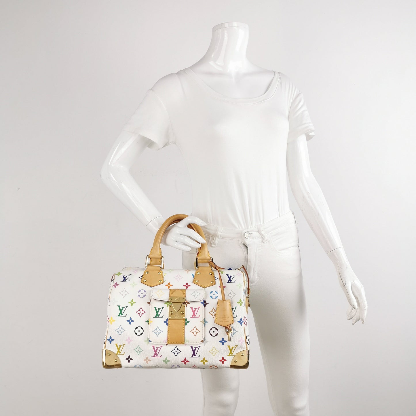 Louis Vuitton x Takashi Murakami Speedy 30 Lock Multicolor White Handbag Multicolor 15