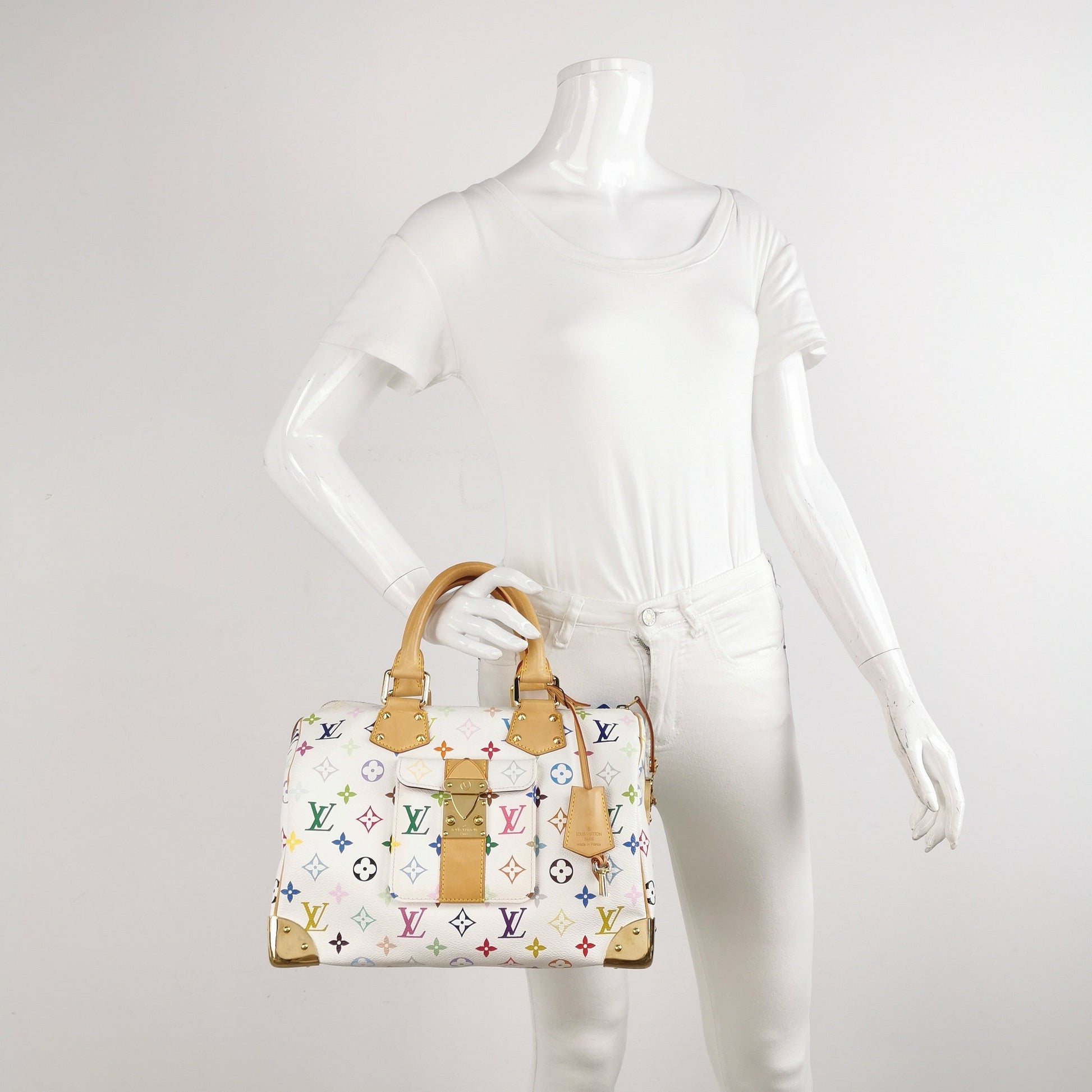 Louis Vuitton x Takashi Murakami Speedy 30 Lock Multicolor White Handbag Multicolor 15