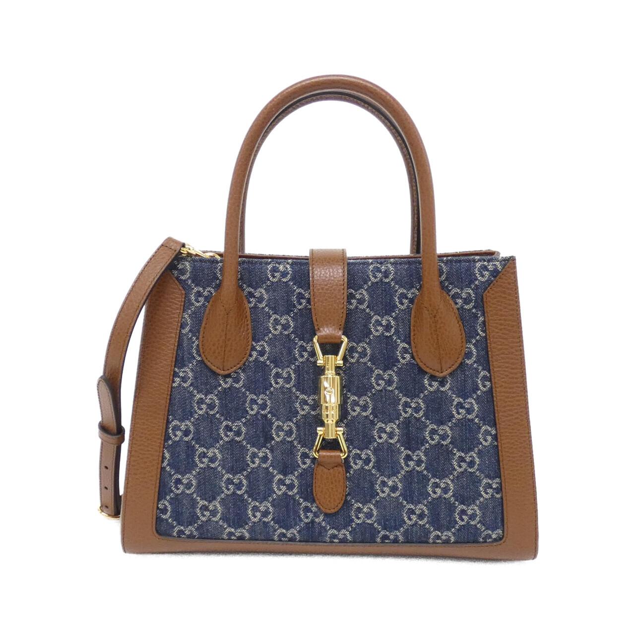 Gucci Jackie Jacquard Shoulder Bag Leather Denim