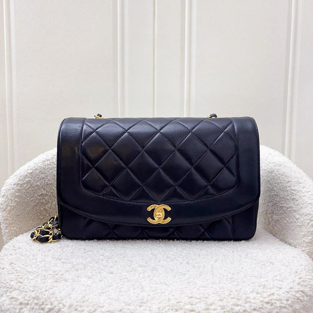 Chanel Medium Diana Flap in Midnight Blue Lambskin and 24K Gold Plated Hw Handbag