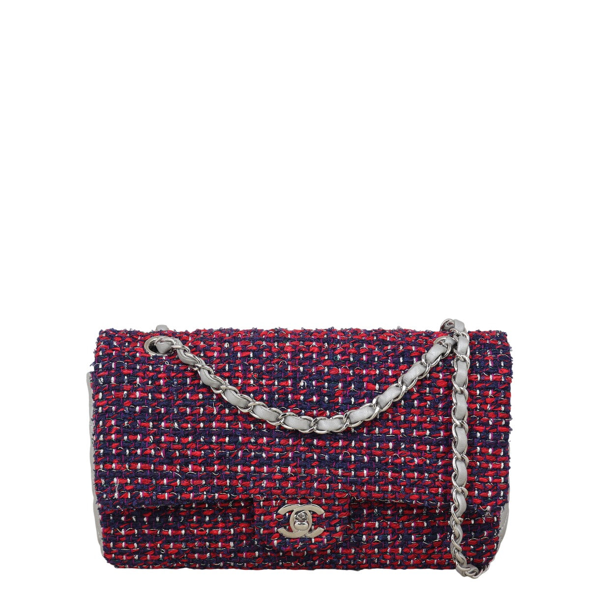 Chanel Classic Double Flap Tweed Handbag Blue Red Shoulder Bag