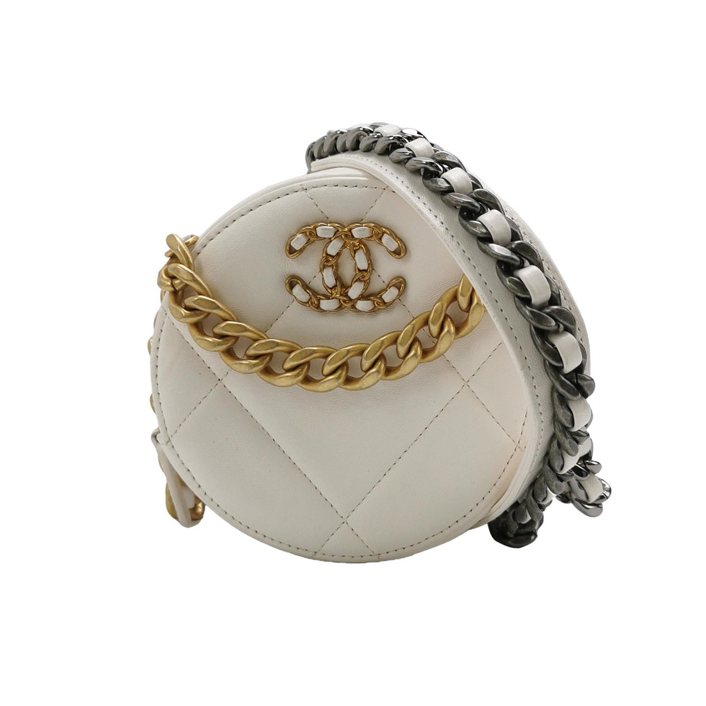 Chanel 19 Round Cannage White Leather Handbag