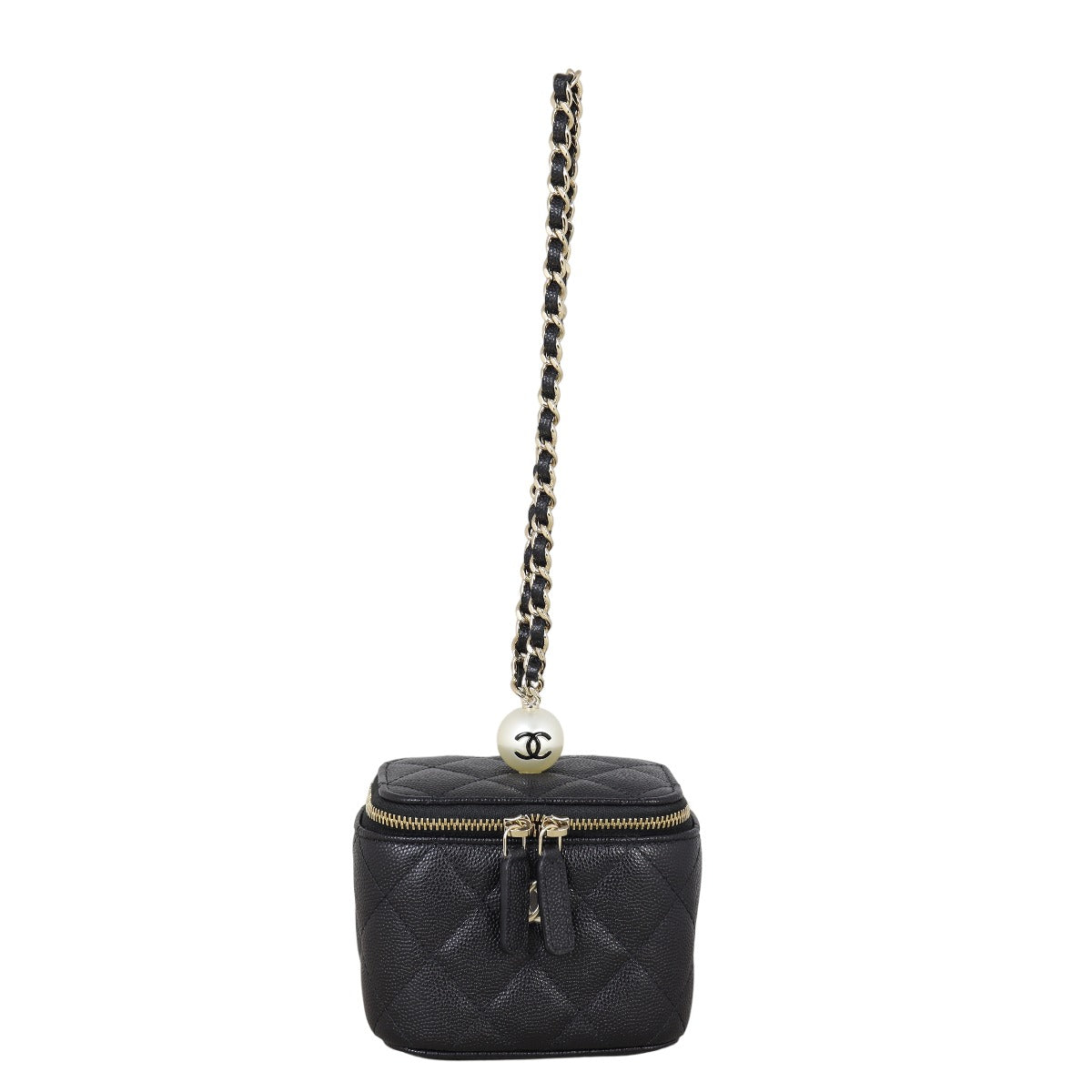 Chanel Pearl on Top Vanity Case Chain Bag Quilted Black Mini Bag