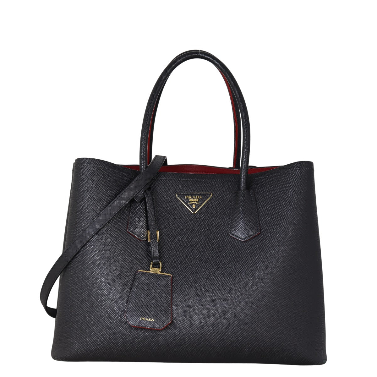 Prada Tote Bag Cuir Double Bag Saffiano Black Large Shoulder Bag