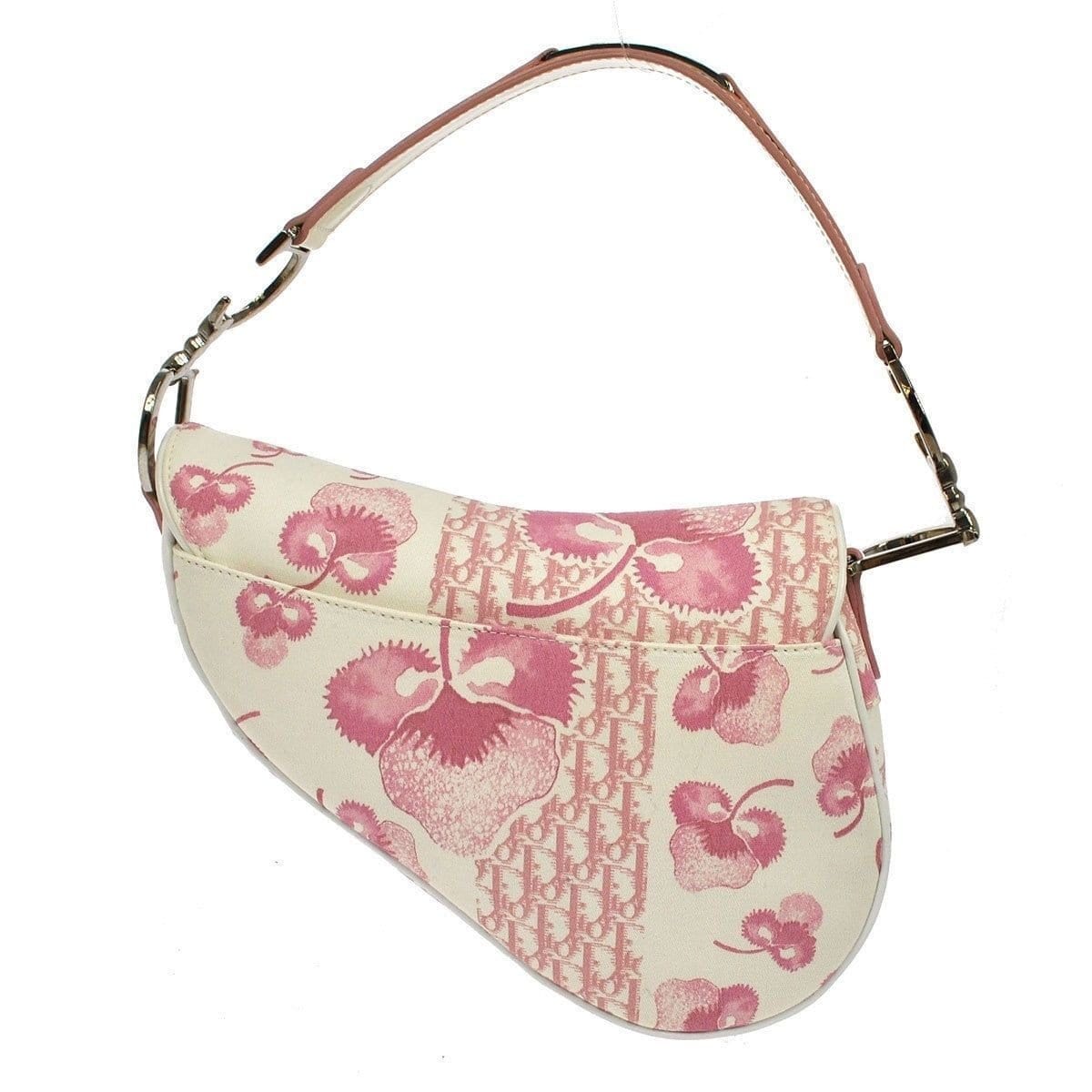 Dior Christian Saddle Trotter Hand Bag Italy Canvas Pink Satchel Bag