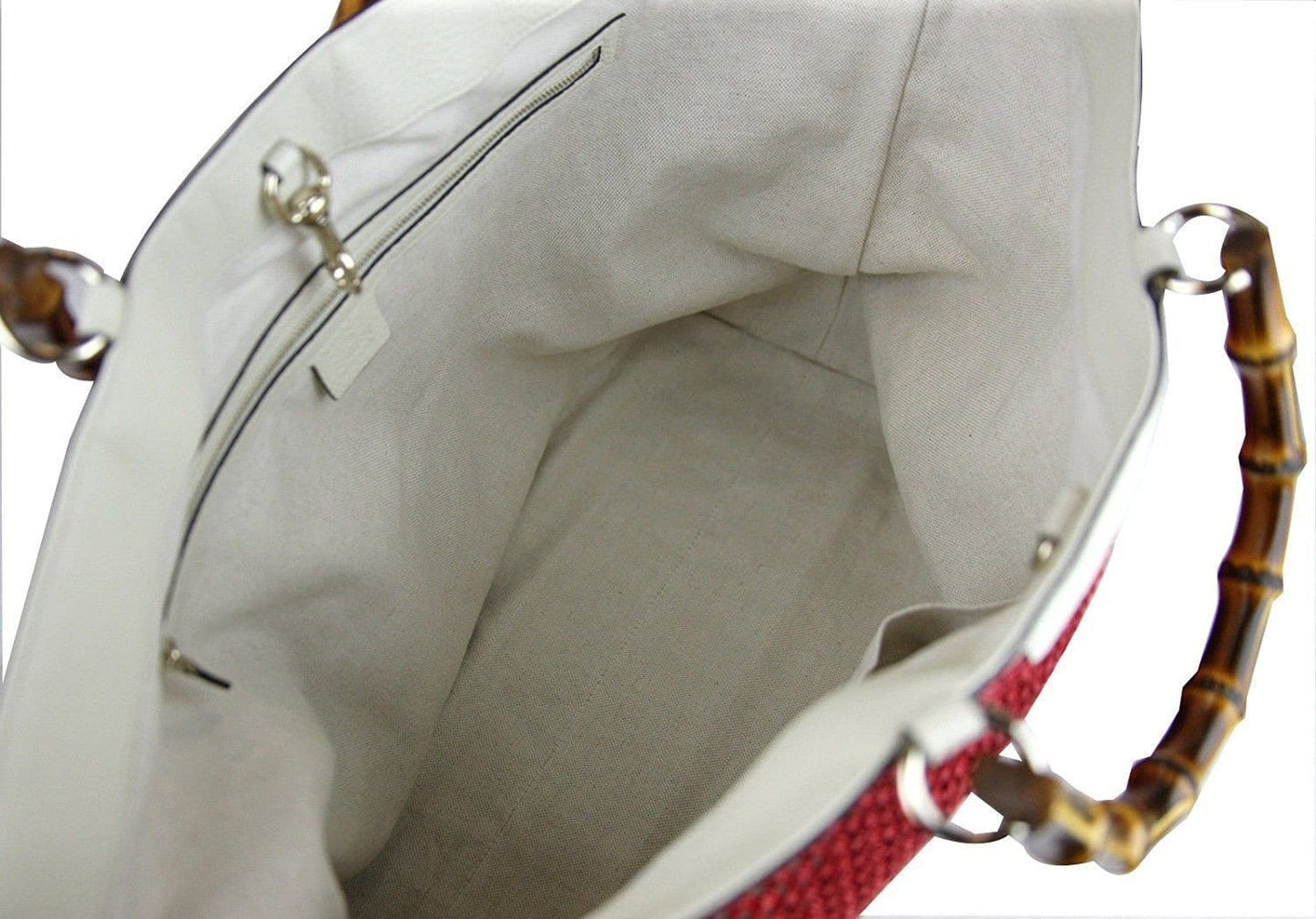 Gucci Straw Bamboo Handle Shopper Tote Trim Final Red Large Tote Bag