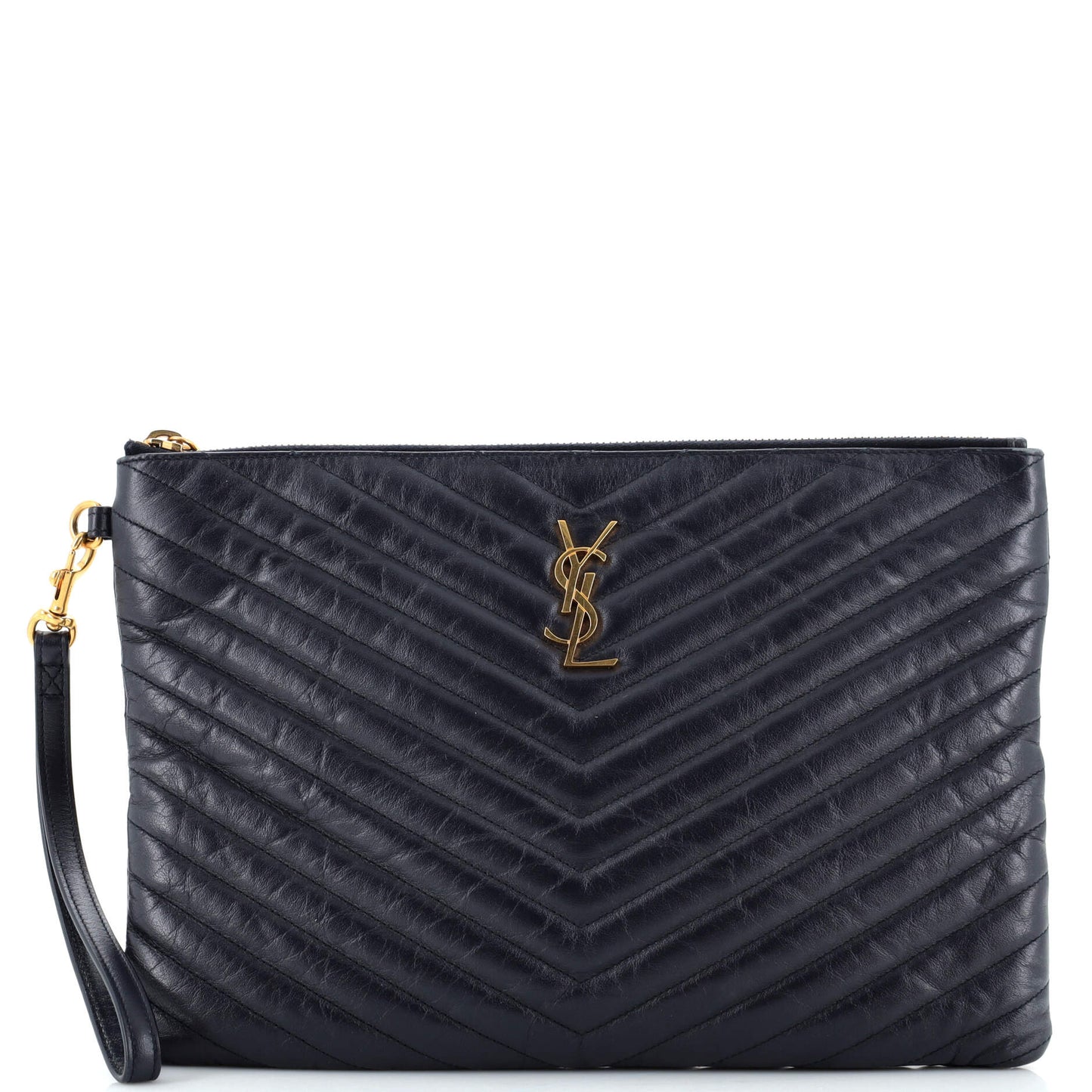 YSL Saint Laurent Saint Laurent Trending Classic Wristlet Pouch Chevron Leather Matelasse Travel Bag