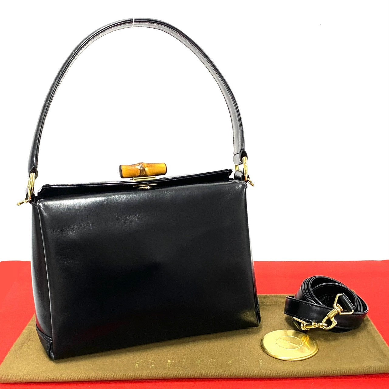 Gucci Bamboo Calf 2Way Handbag Leather Travel Bag Handbag 1