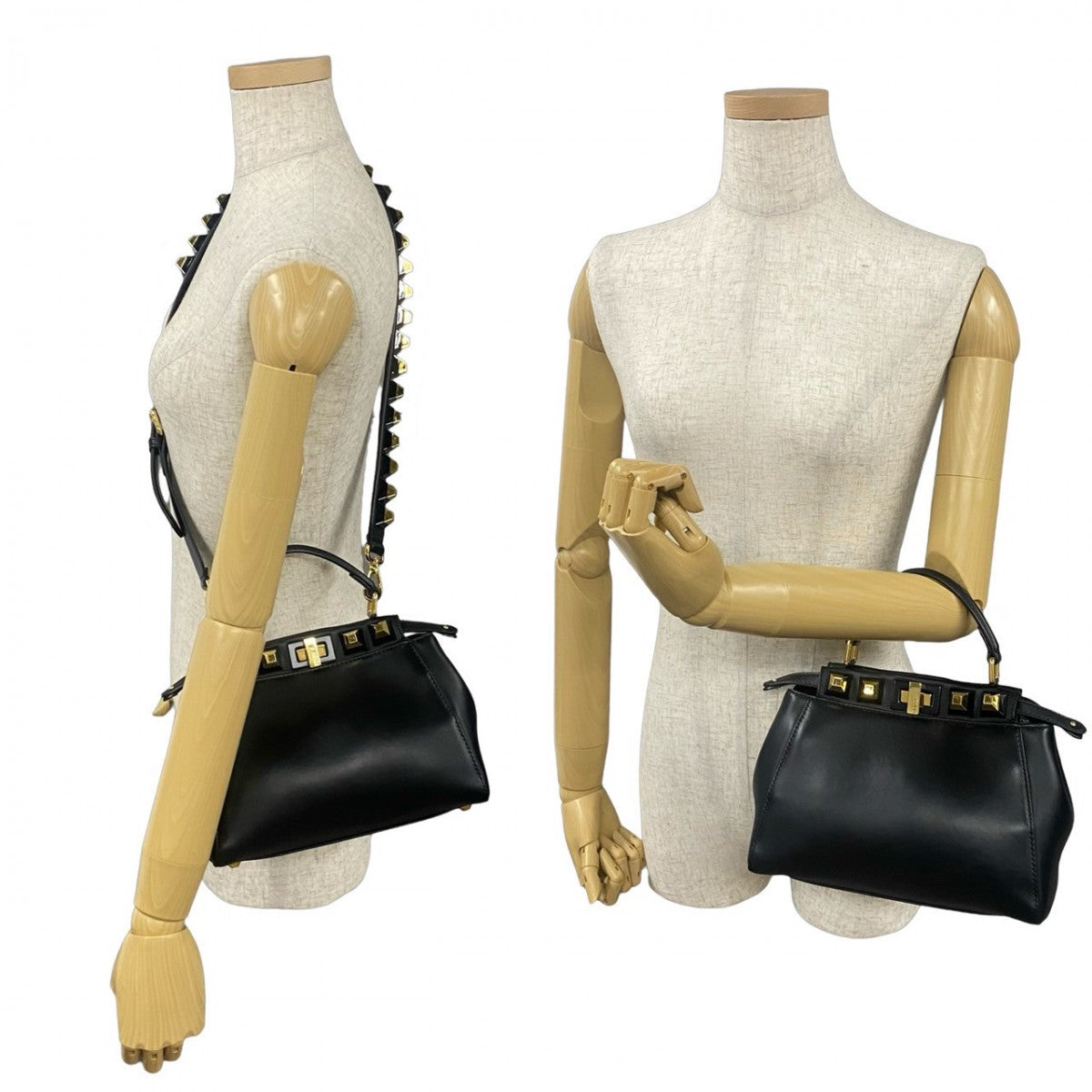 Fendi Shoulder Bag 8Bn244Ï ½E9Dt Calf Edition Studs Peacock Leather Calf Leather Black
