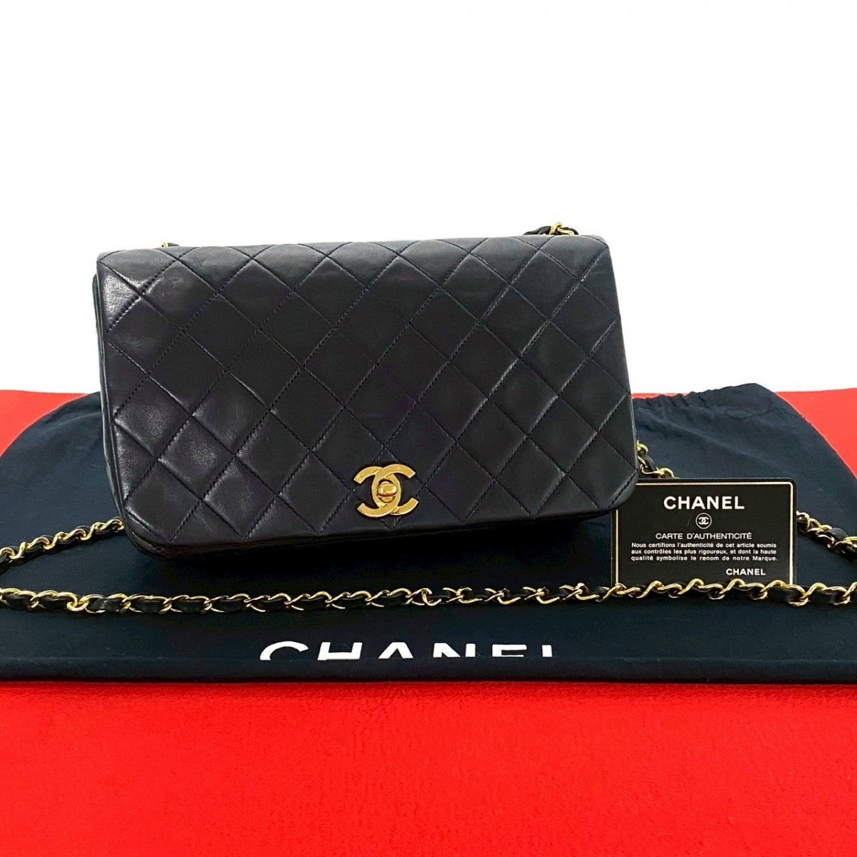Chanel lambskin Navy Full flap COCO Mark Shoulder Bag
