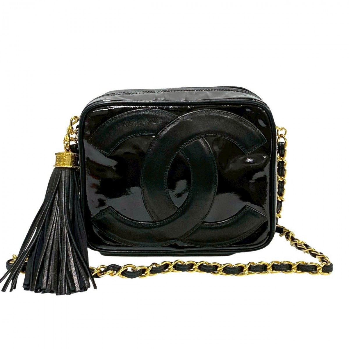 Chanel Lambskin Patent COCO Mark Tassel Black Leather Shoulder Bag