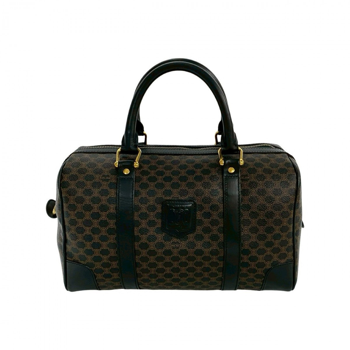 Pvc Macadam Blason Triomphe Pattern Women Leather Black Travel Bag