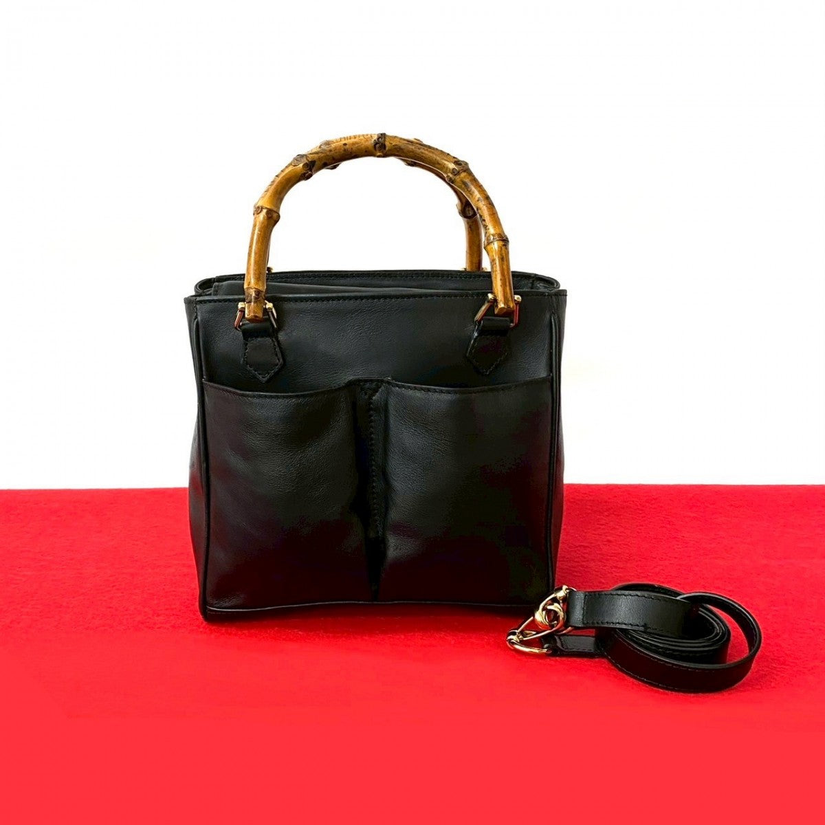 Gucci Bamboo Leather Black Shoulder Bag 250611Kma837 2