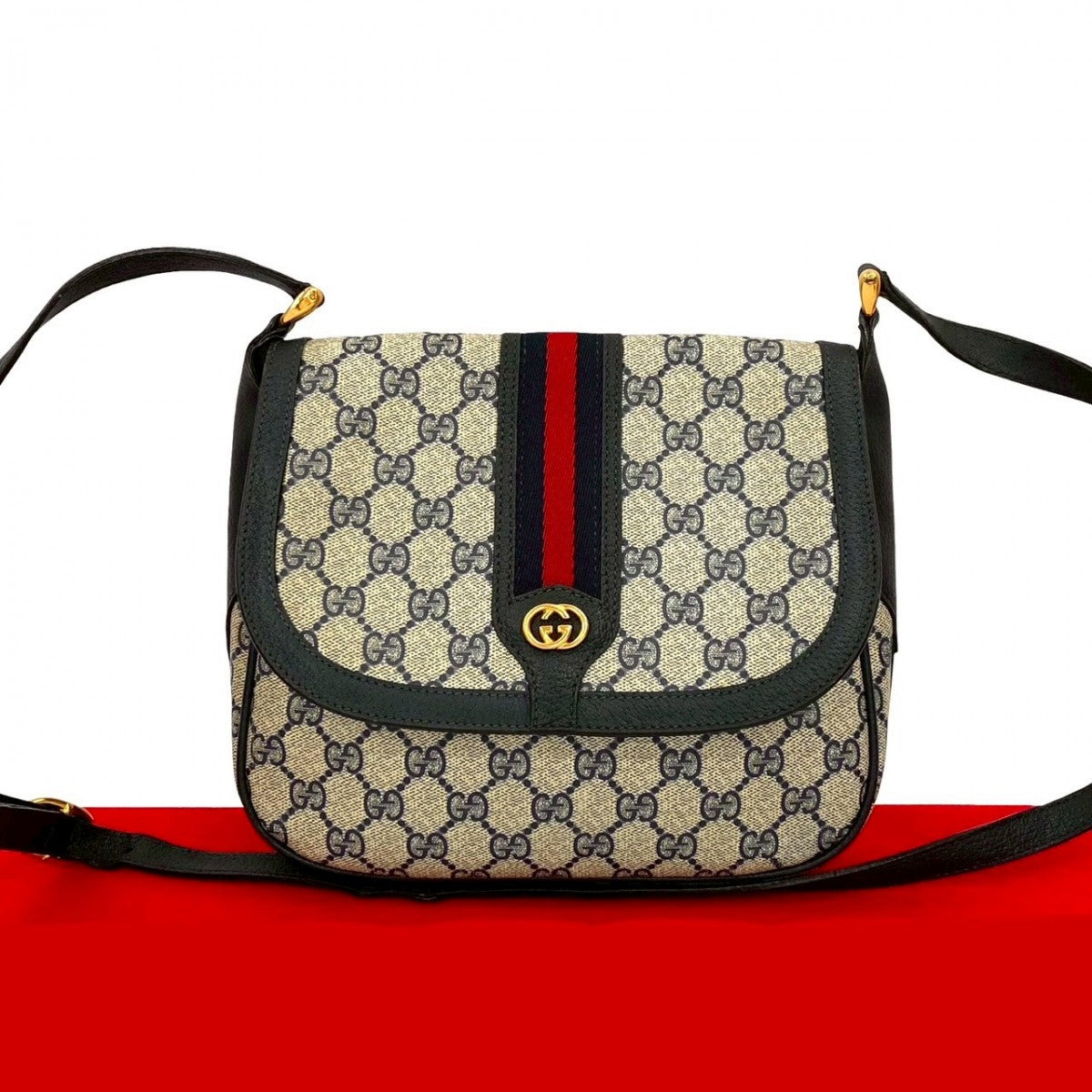 Gucci Sherry line Leather Navy Shoulder Bag 250615Jpa15 8