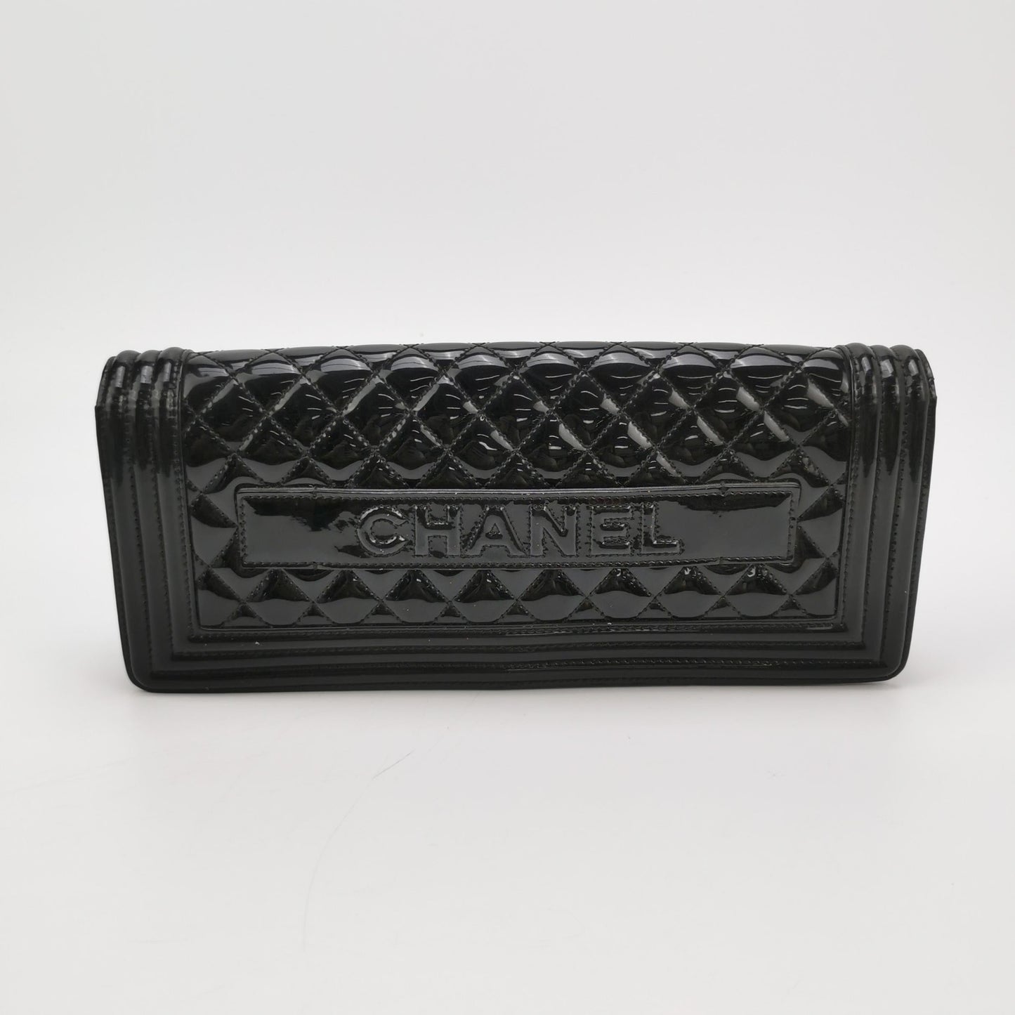Chanel East West Boy Convertible Patent Black Leather Shoulder Bag