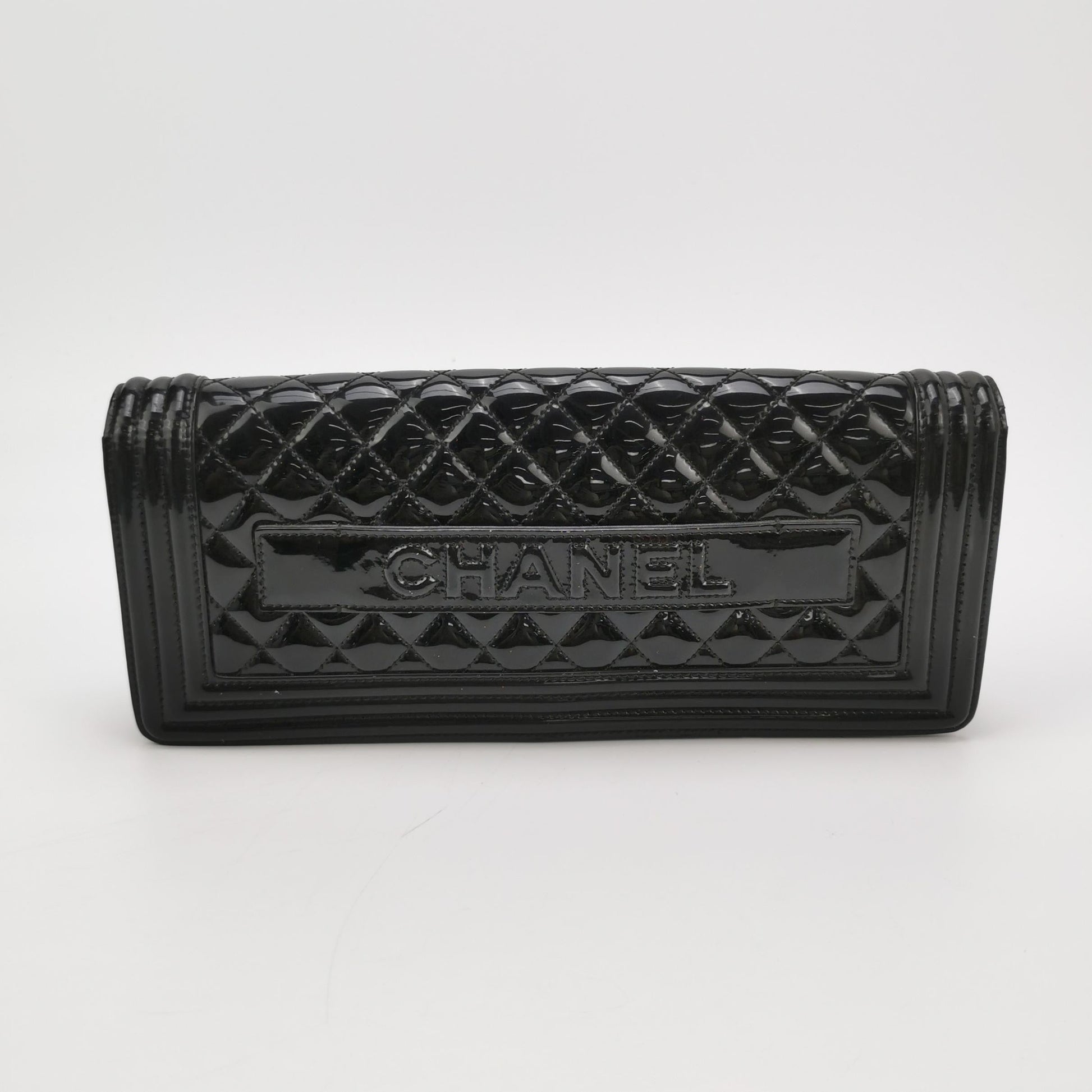 Chanel East West Boy Convertible Patent Black Leather Shoulder Bag