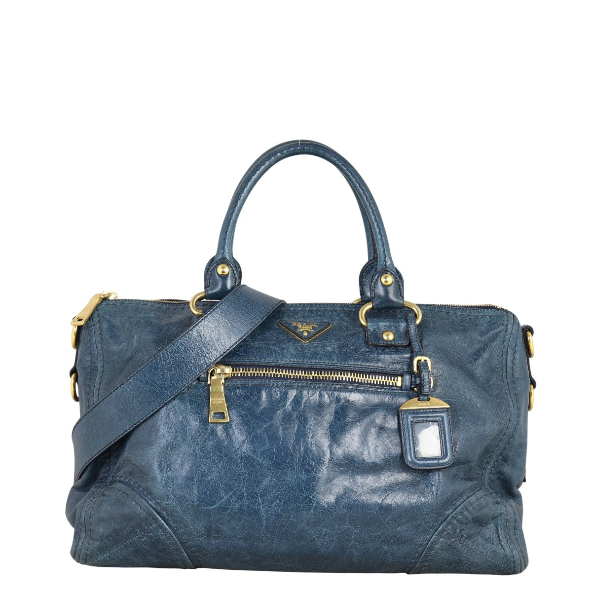 Prada Vitello Shine Two Way Tote Handbag Tote Bag