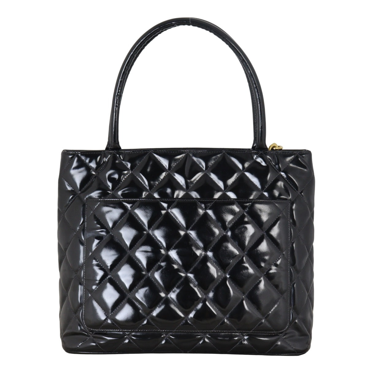 Chanel Medallion Tote Patent Quilted Black Shoulder Bag