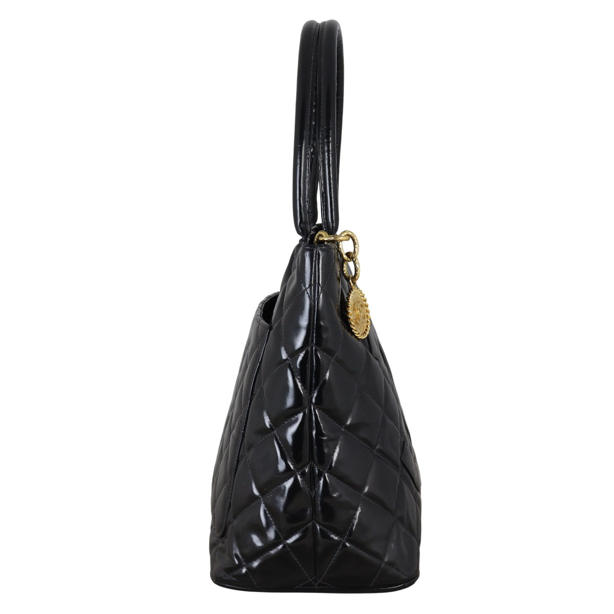 Chanel Medallion Tote Patent Quilted Black Shoulder Bag