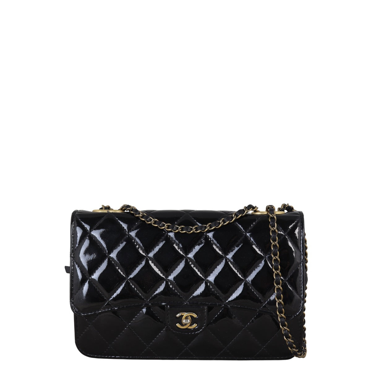 Chanel CC Eyelet Wallet On Patent Handbag Quilted Chain Crossbody Bag