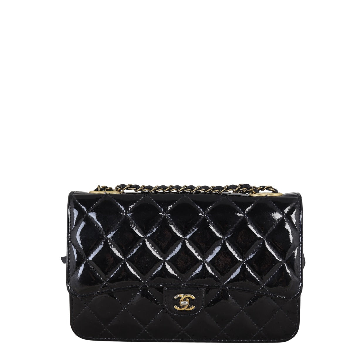 Chanel CC Eyelet Wallet On Patent Handbag Quilted Chain Crossbody Bag