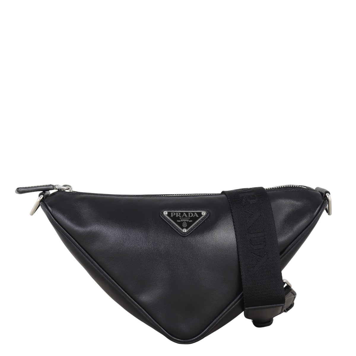 Prada Shoulder Bag Triangle 2 Leather Black Logo