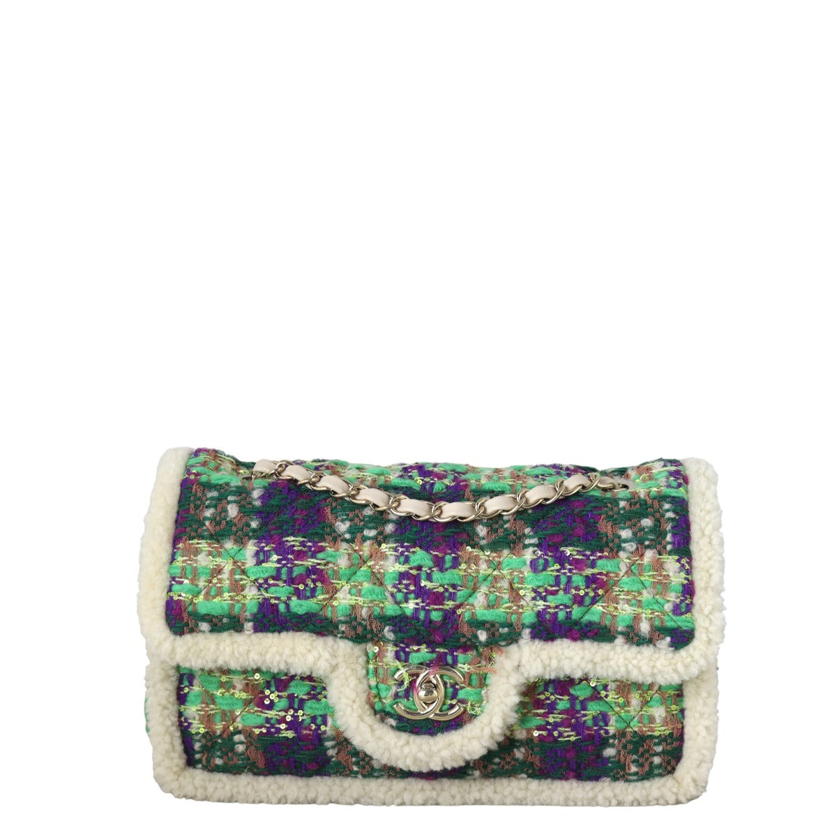 Chanel Classic Single Tweed Shearling Handbag Flap Shoulder Bag