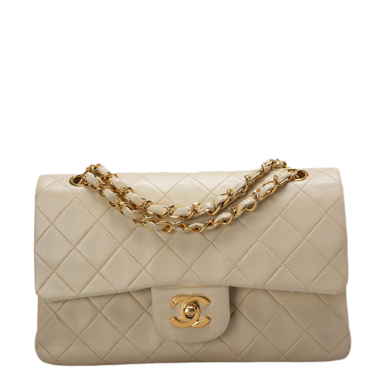Chanel   Beige Quilted Leather small timeless Double Flap Bag with 24K Gold Hardware