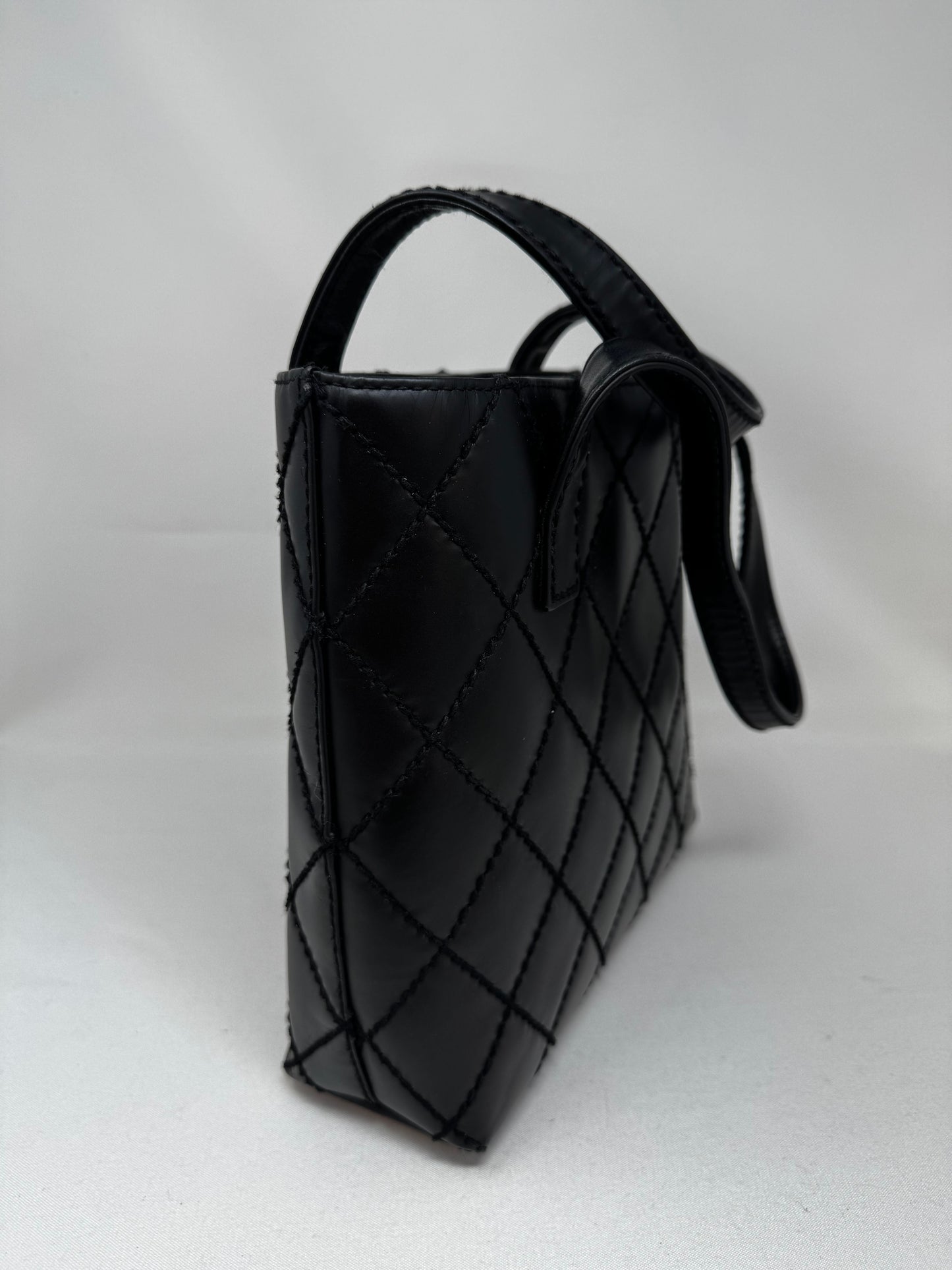 CHANEL Calfskin Quilted Small Surpique Stitch Tote Black B-