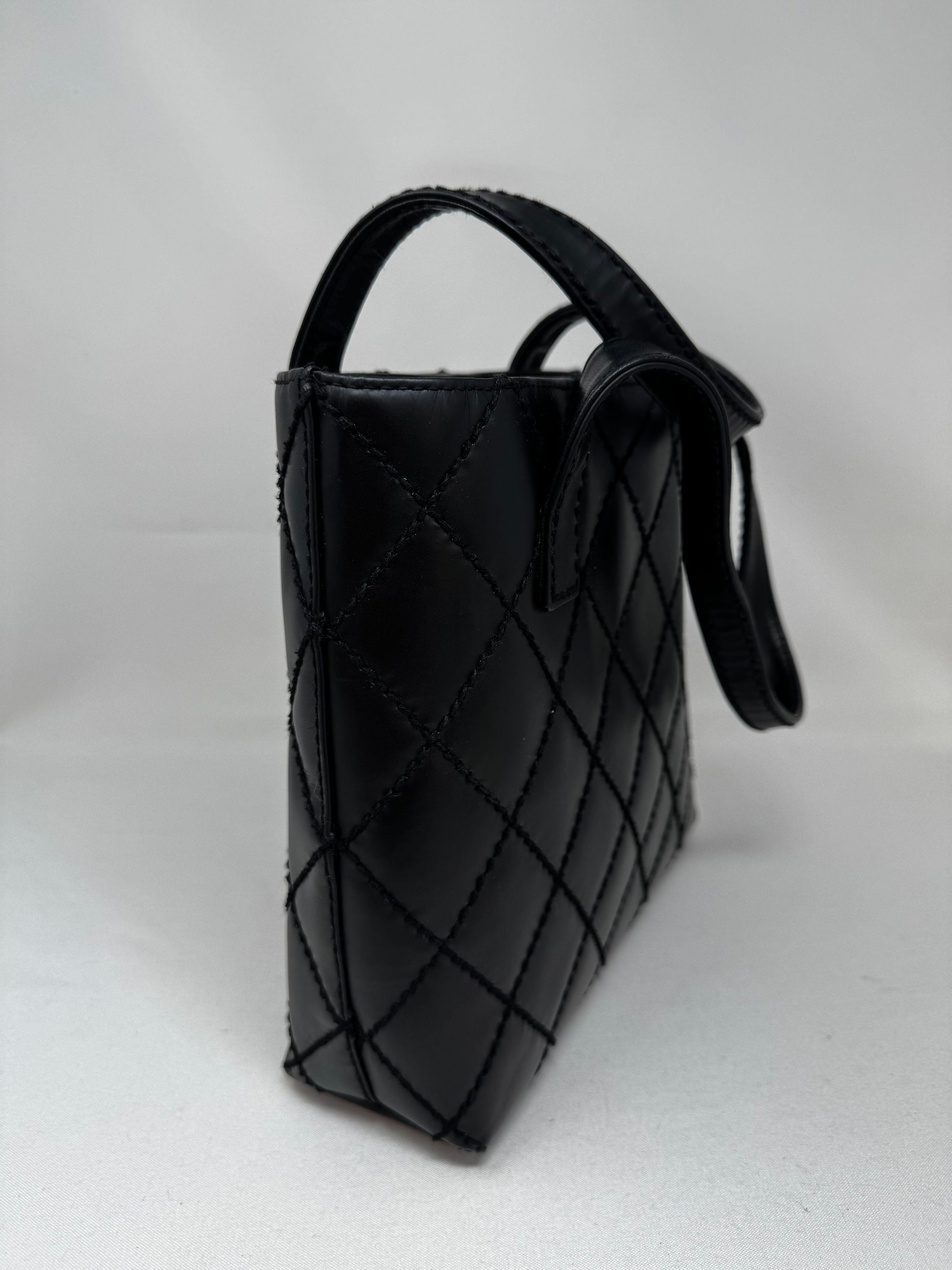 CHANEL Calfskin Quilted Small Surpique Stitch Tote Black B-