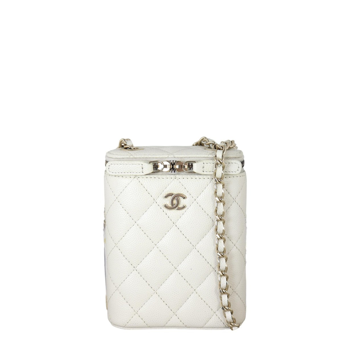 Chanel Classic Vertical Vanity Case Handbag Quilted White Crossbody Bag