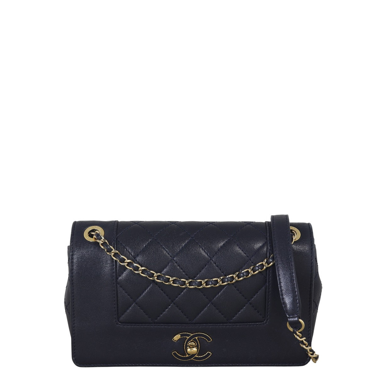 Chanel Mademoiselle Flap Bag Medium Quilted Blue Crossbody Bag