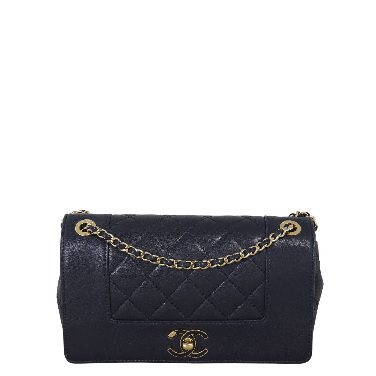 Chanel Mademoiselle Flap Bag Medium Quilted Blue Crossbody Bag