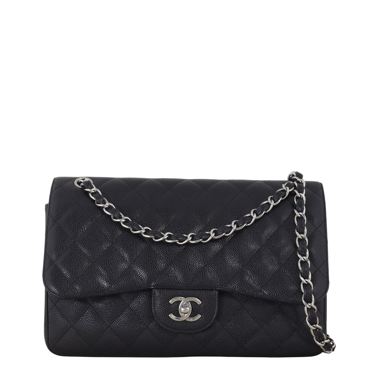 Chanel Classic Double Jumbo Caviar Handbag Quilted Black Crossbody Bag Caviar 1