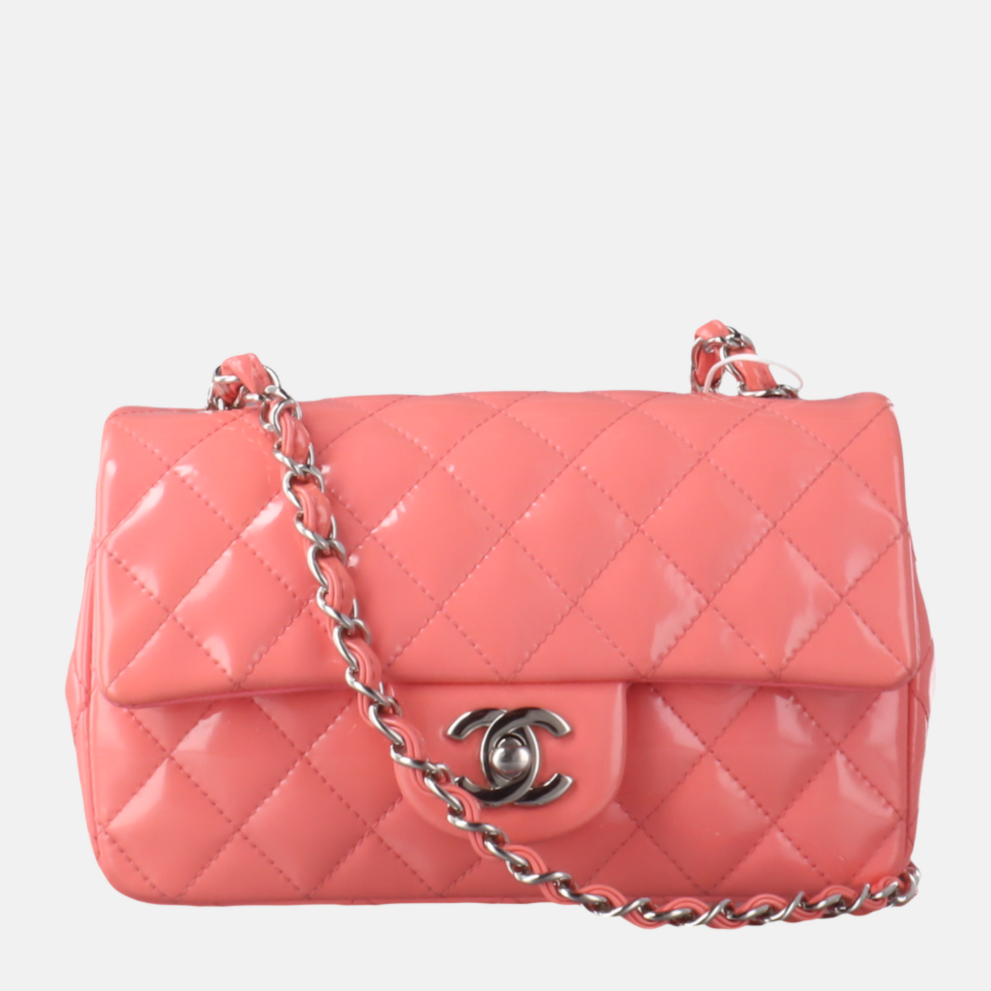 Chanel Classic Flap Patent Hardware Pink Silver Leather Mini Bag