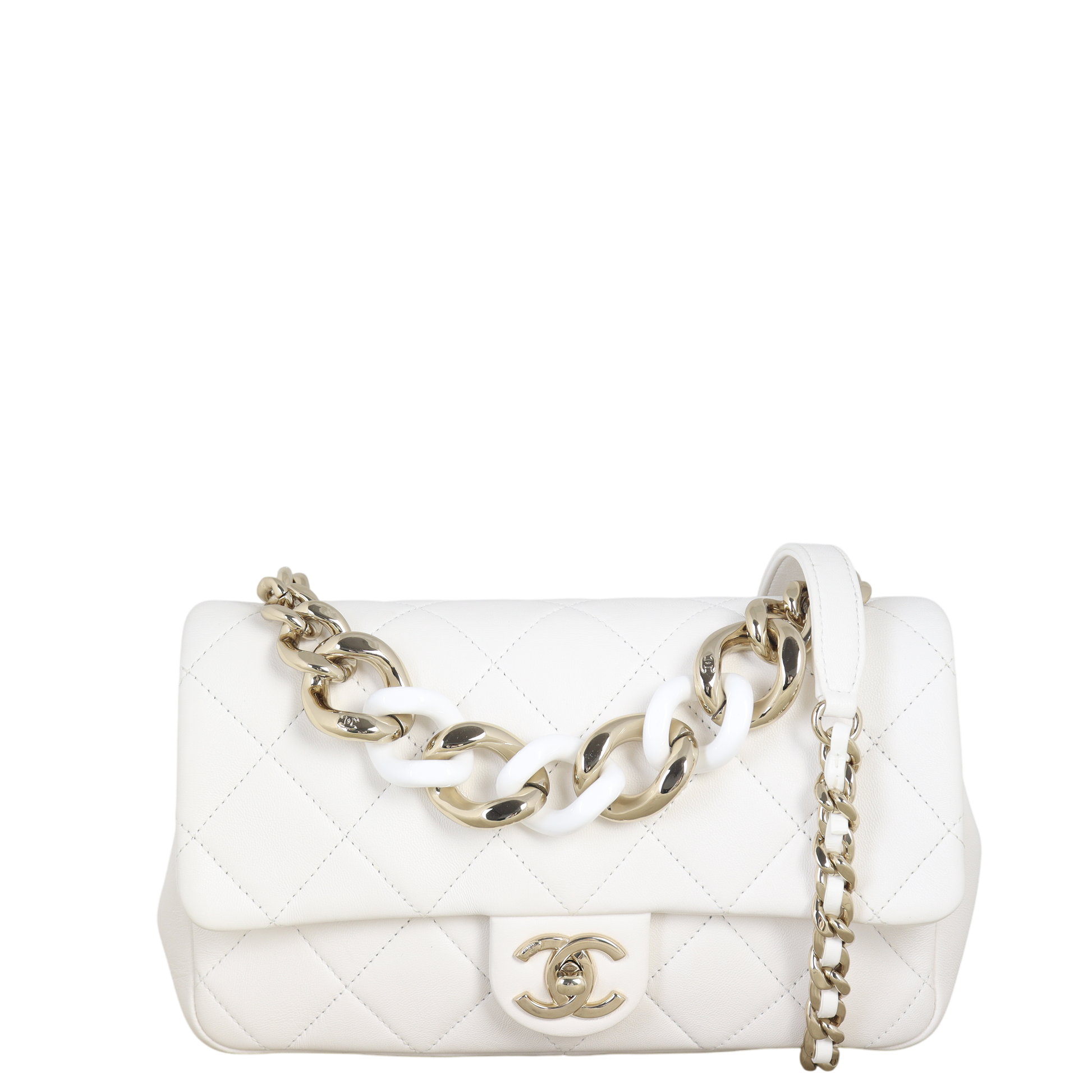 Chanel Elegant Plexi Double Flap Bag Quilted White Shoulder Bag
