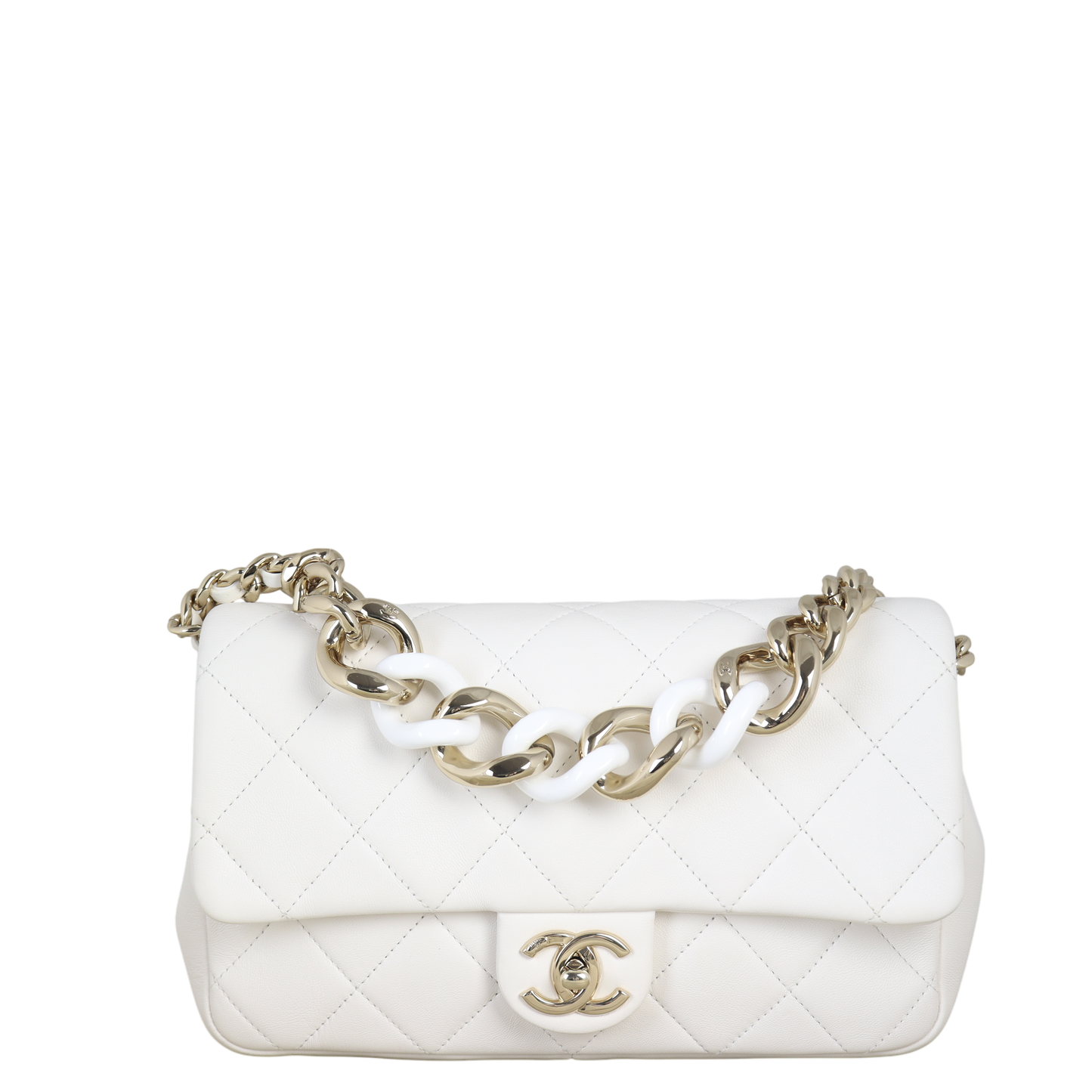 Chanel Elegant Plexi Double Flap Bag Quilted White Shoulder Bag