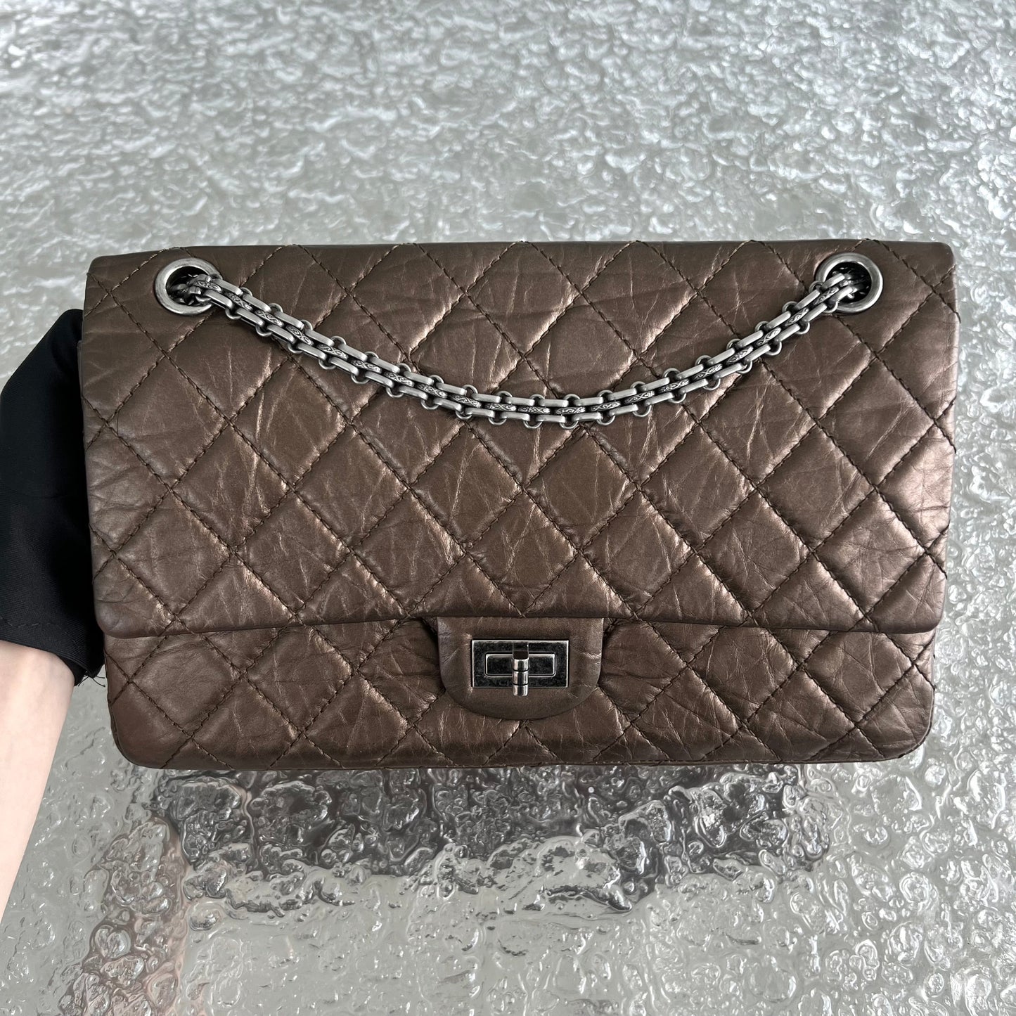 Chanel 2.55 226 Medium 28CM Quilted Calfskin Metallic Brown Bronze Silver Hardware Series 12