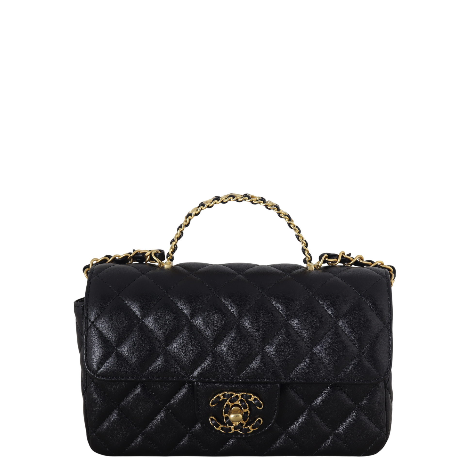 Chanel CC Flap Mini Rectangular Logo Top Handle Quilted Black Crossbody Bag
