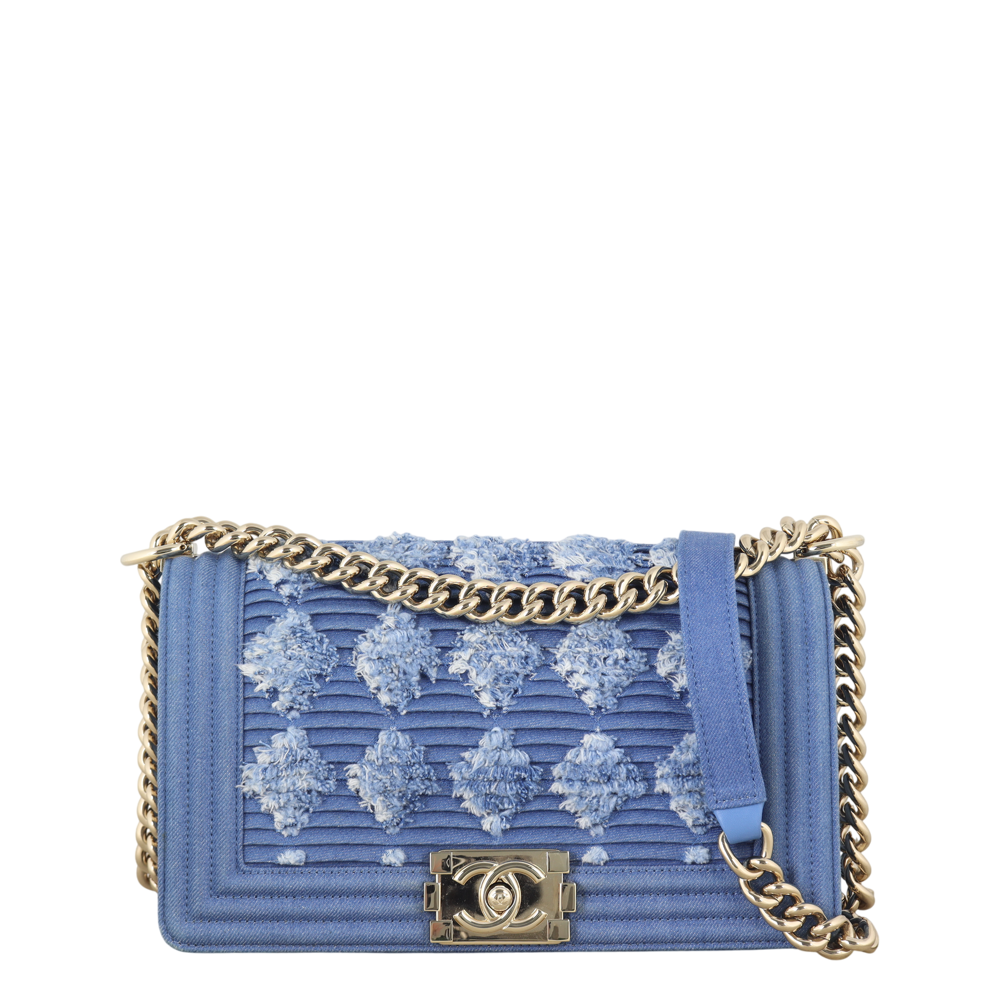 Chanel Boy Old Handbag Denim Blue Crossbody Bag