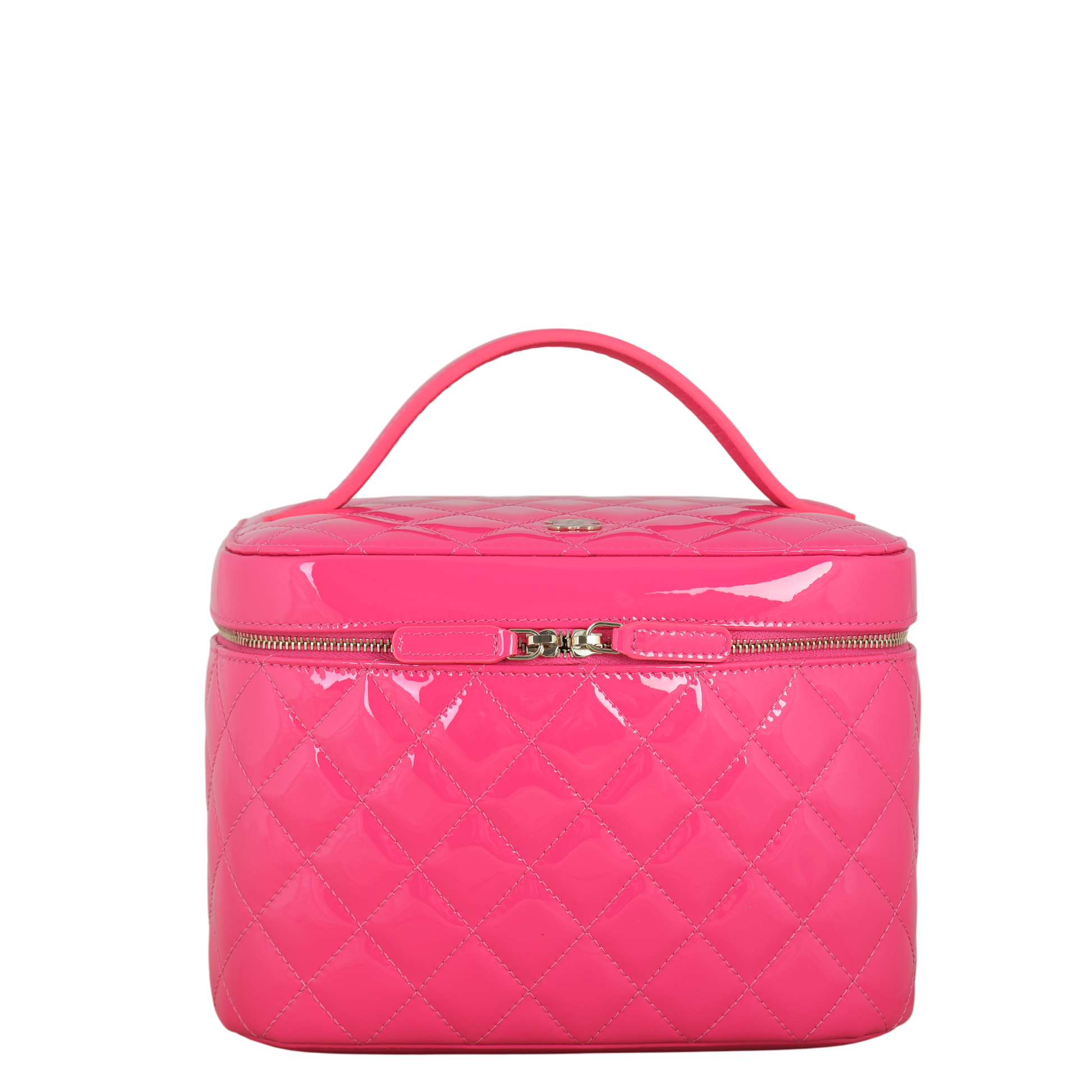 Chanel Top Handle Vanity Case Patent Quilted Pink Handbag
