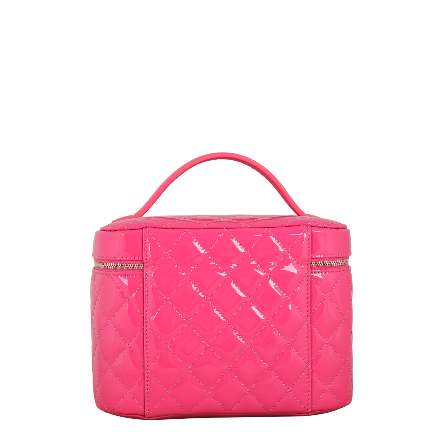 Chanel Top Handle Vanity Case Patent Quilted Pink Handbag