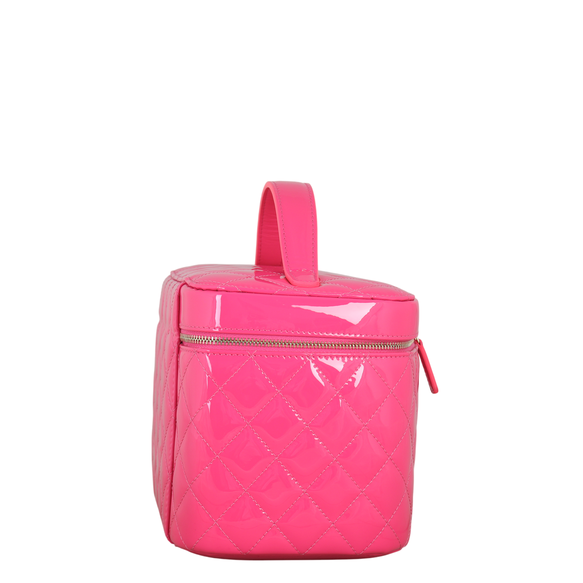 Chanel Top Handle Vanity Case Patent Quilted Pink Handbag