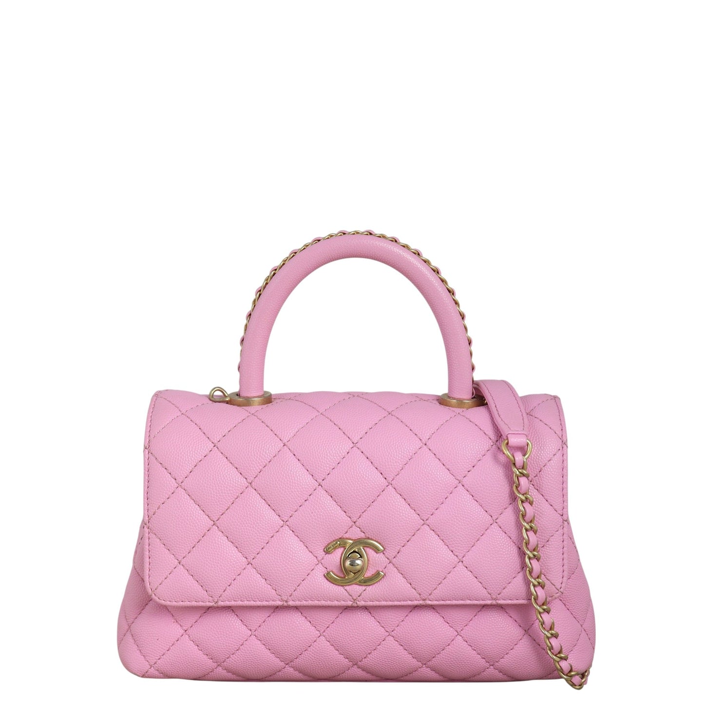 Chanel Coco Chain Top Handle Bag Quilted Pink Shoulder Bag