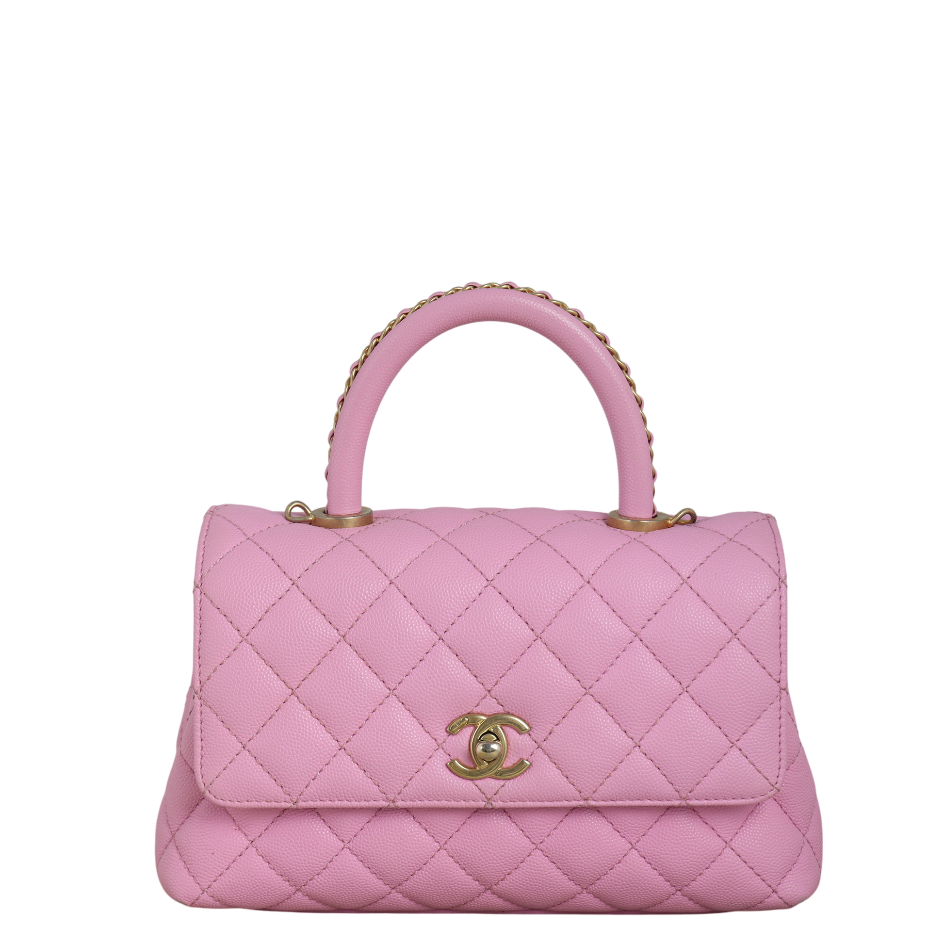 Chanel Coco Chain Top Handle Bag Quilted Pink Shoulder Bag