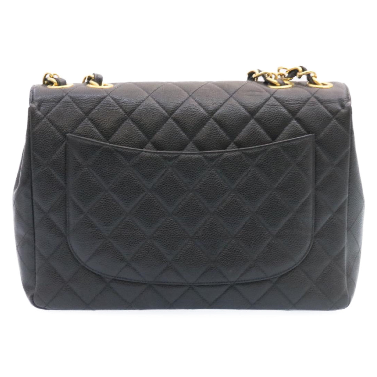 Chanel Big Matelasse New Chain Shoulder Bag Caviar Skin Black Gold Auth A