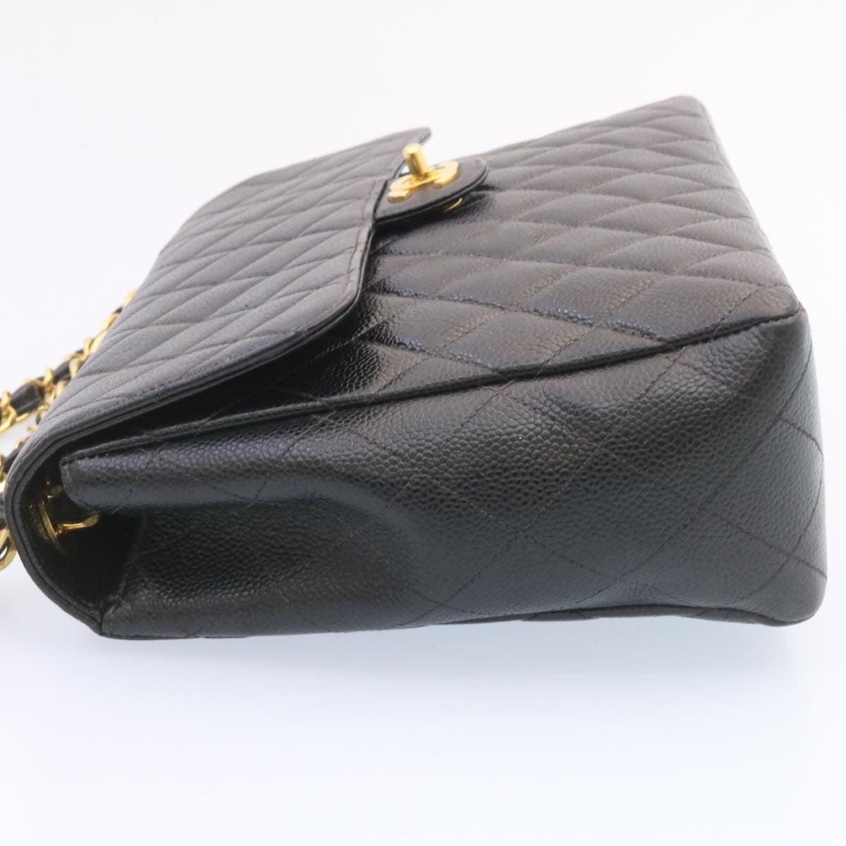 Chanel Big Matelasse New Chain Shoulder Bag Caviar Skin Black Gold Auth A
